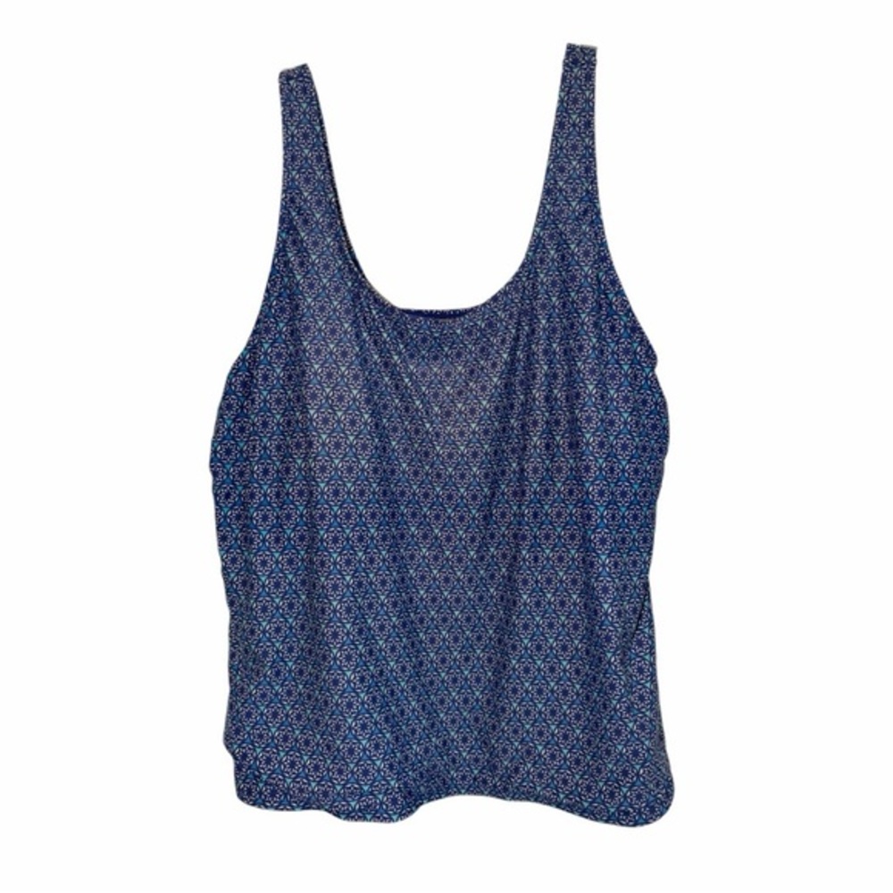 L.L. Bean Blue Geometric Scoop Neck Tankini Swim Top